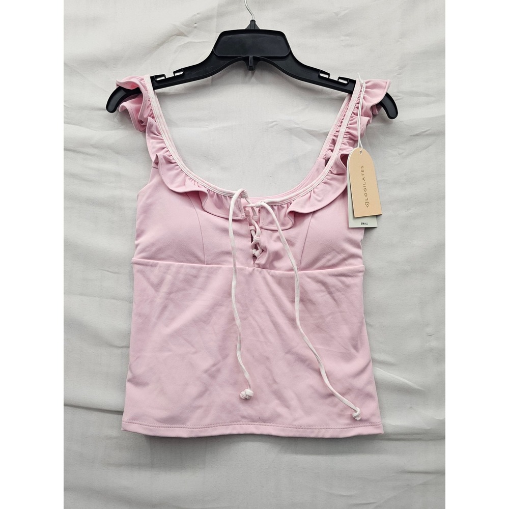 Blogilates Womens Ruffle Lace Up Tank Pink Poly Blend Small Athletic Workout